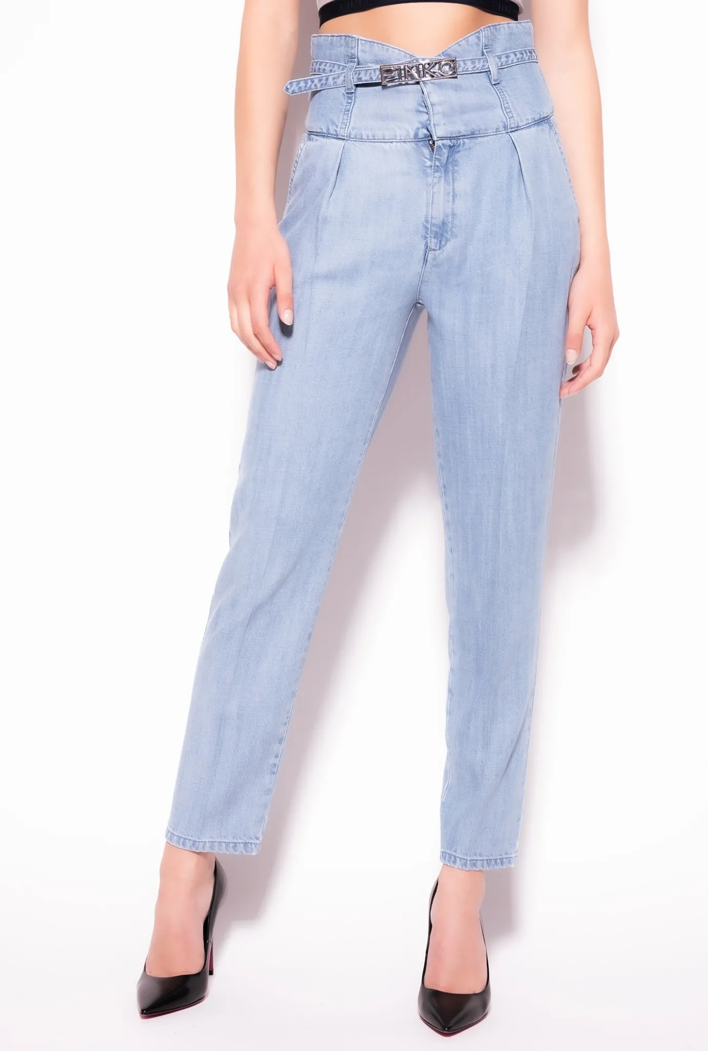 Jeans|PINKO Pantalon Bustier En Twill Lyocell Delavage Clair