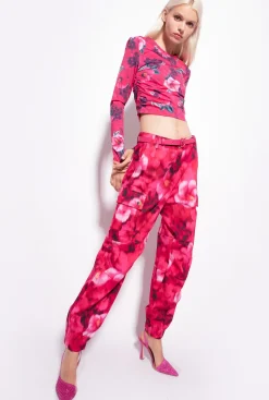 Tailleurs Et Ensembles|PINKO Pantalon Cargo A Imprime Hibiscus Multi.Fuchsia/Rose