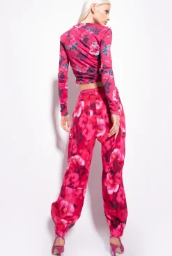 Tailleurs Et Ensembles|PINKO Pantalon Cargo A Imprime Hibiscus Multi.Fuchsia/Rose