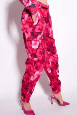 Tailleurs Et Ensembles|PINKO Pantalon Cargo A Imprime Hibiscus Multi.Fuchsia/Rose