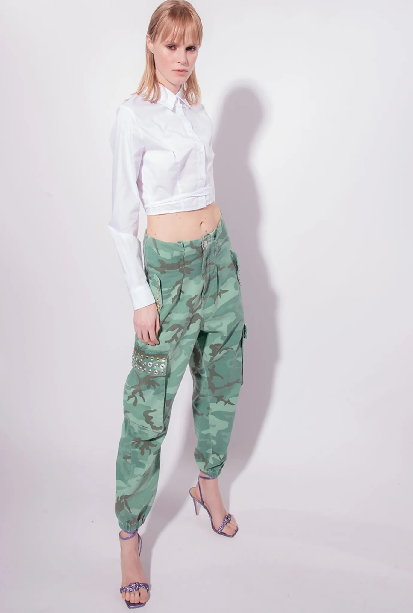 Jeans|PINKO Pantalon Cargo Camouflage A Strass Multi. Vert/Marron