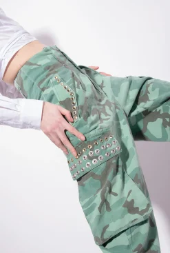 Jeans|PINKO Pantalon Cargo Camouflage A Strass Multi. Vert/Marron