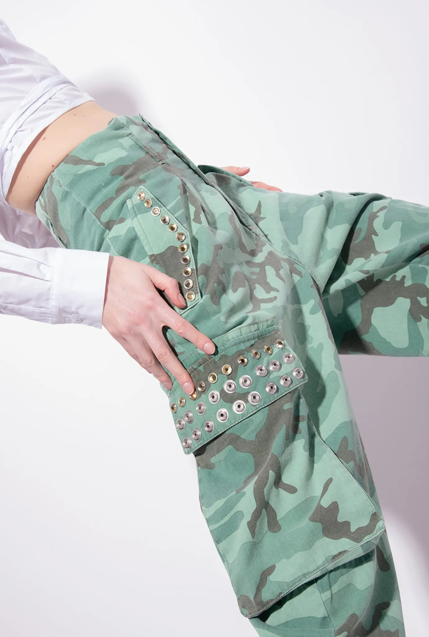 Jeans|PINKO Pantalon Cargo Camouflage A Strass Multi. Vert/Marron