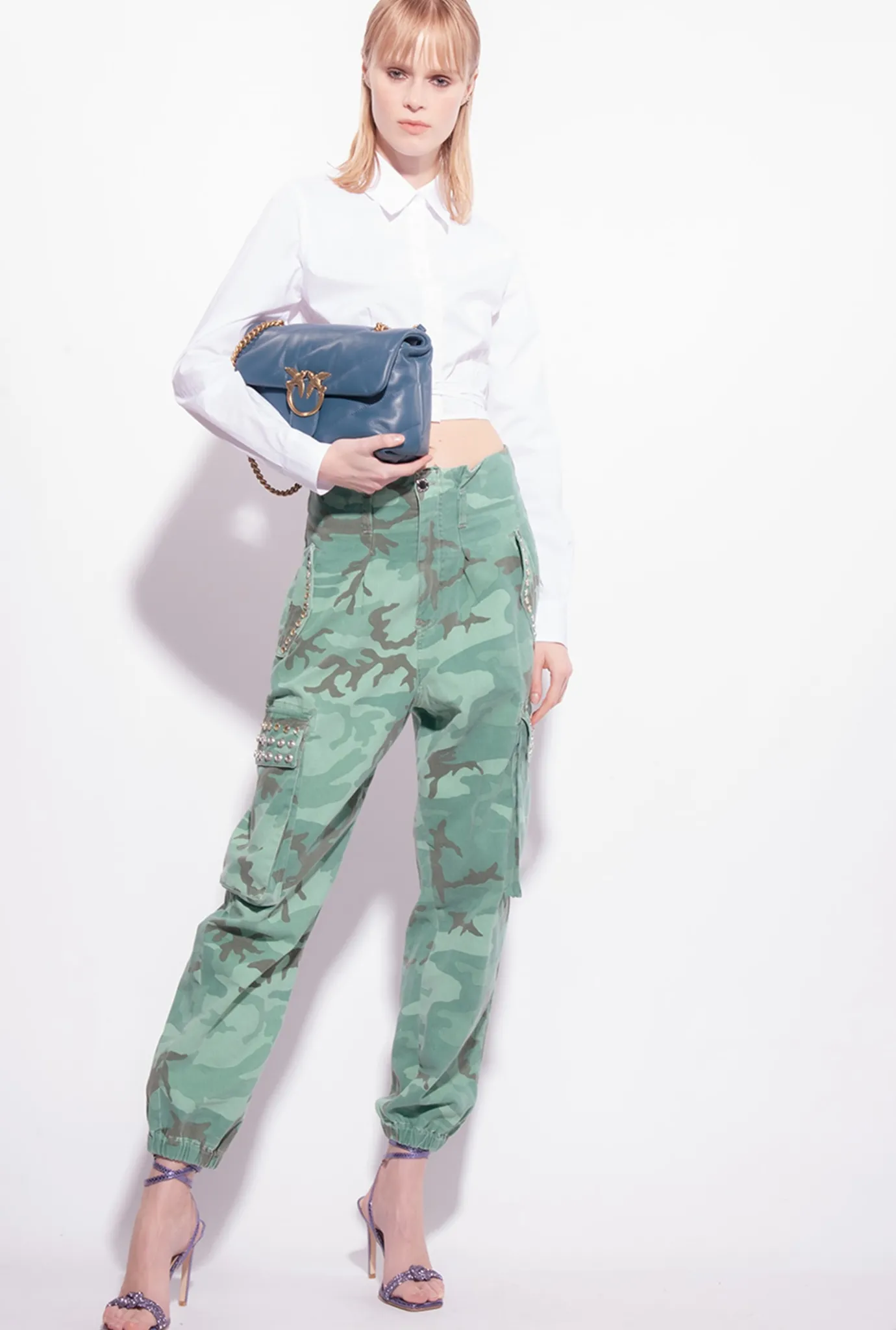 Jeans|PINKO Pantalon Cargo Camouflage A Strass Multi. Vert/Marron