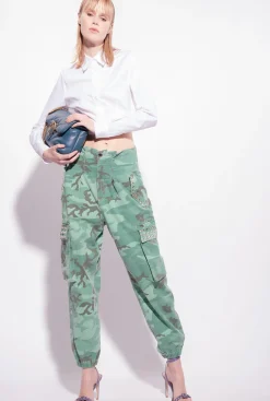 Jeans|PINKO Pantalon Cargo Camouflage A Strass Multi. Vert/Marron