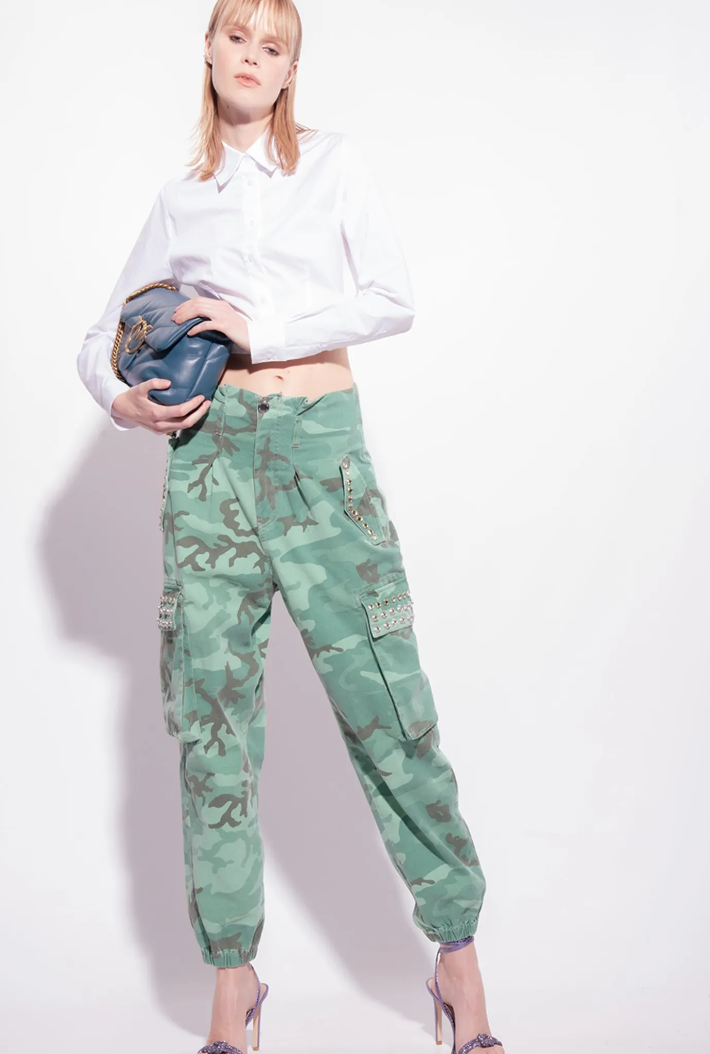 Jeans|PINKO Pantalon Cargo Camouflage A Strass Multi. Vert/Marron