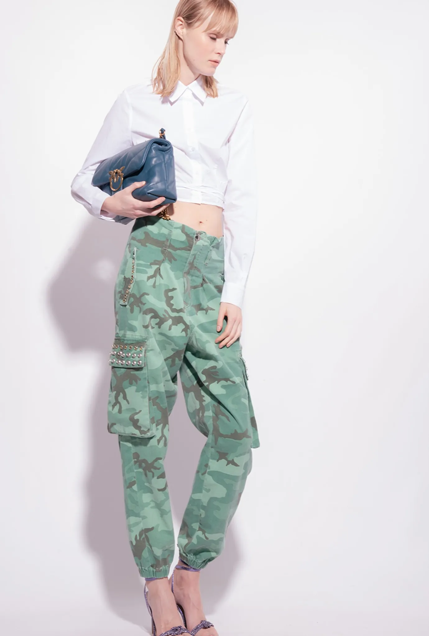 Jeans|PINKO Pantalon Cargo Camouflage A Strass Multi. Vert/Marron