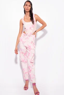 Jeans|PINKO Pantalon Cargo Camouflage Rose Mult. Nude/Rose