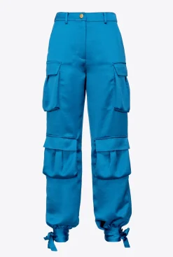 Tailleurs Et Ensembles|PINKO Pantalon Cargo En Satin Bleu Directoire
