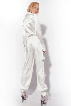Tailleurs Et Ensembles|PINKO Pantalon Cargo En Satin Blanc-Blanche-Neige
