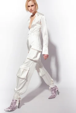 Tailleurs Et Ensembles|PINKO Pantalon Cargo En Satin Blanc-Blanche-Neige