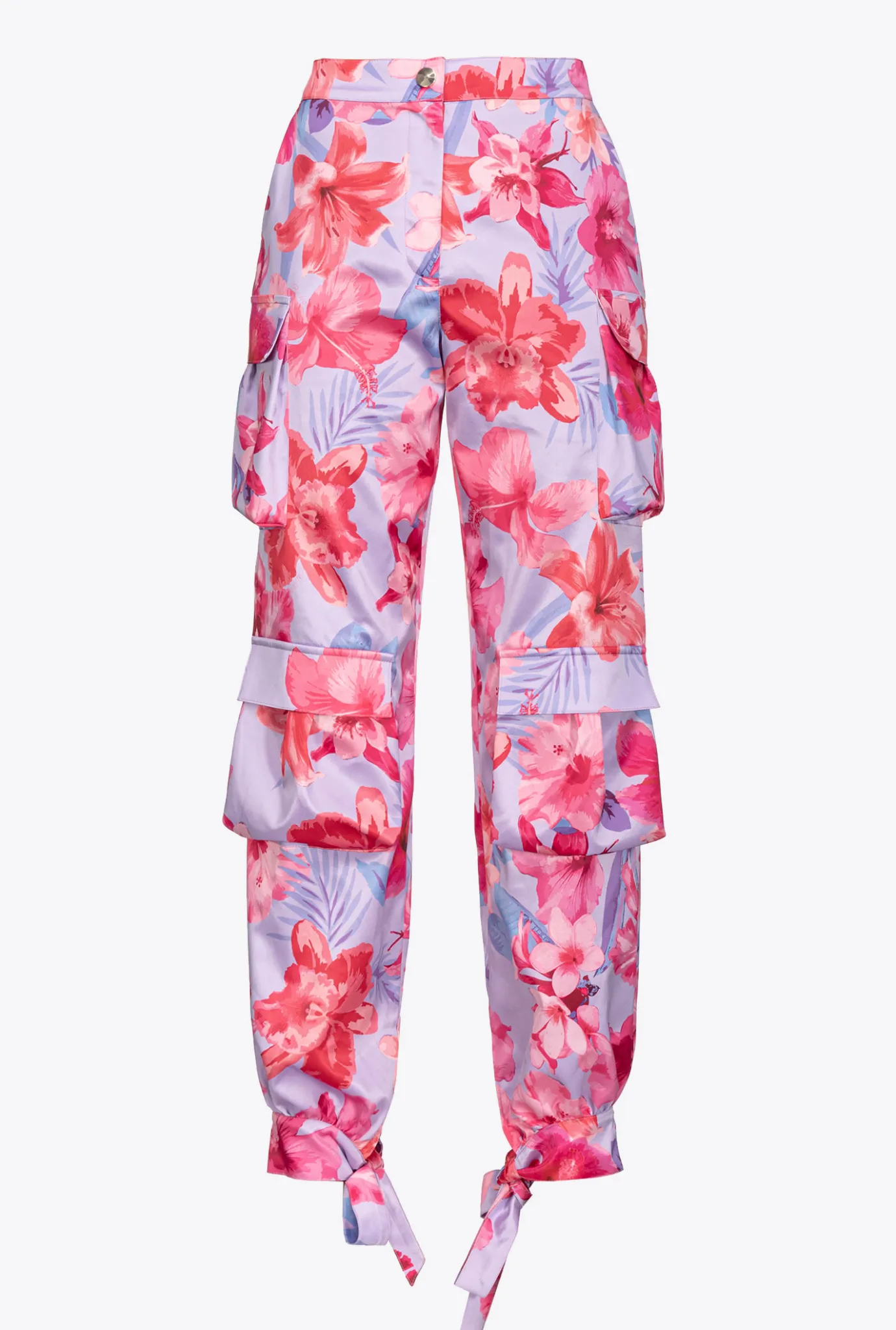 Pantalons|PINKO Pantalon Cargo En Satin A Imprime Floral Tropical Lilas/Rose Clair/Fuchsia