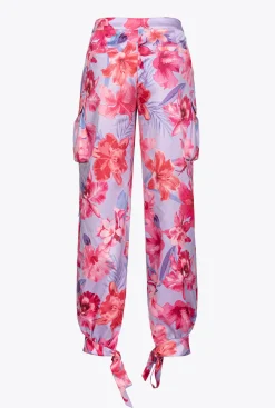 Pantalons|PINKO Pantalon Cargo En Satin A Imprime Floral Tropical Lilas/Rose Clair/Fuchsia