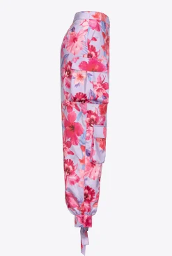 Pantalons|PINKO Pantalon Cargo En Satin A Imprime Floral Tropical Lilas/Rose Clair/Fuchsia