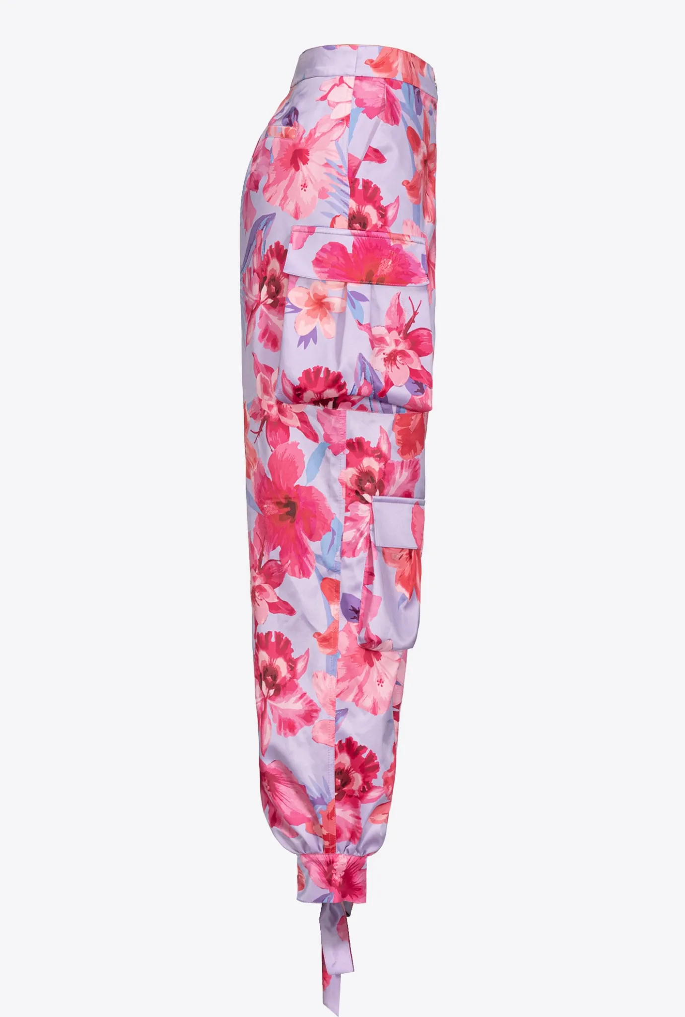 Pantalons|PINKO Pantalon Cargo En Satin A Imprime Floral Tropical Lilas/Rose Clair/Fuchsia
