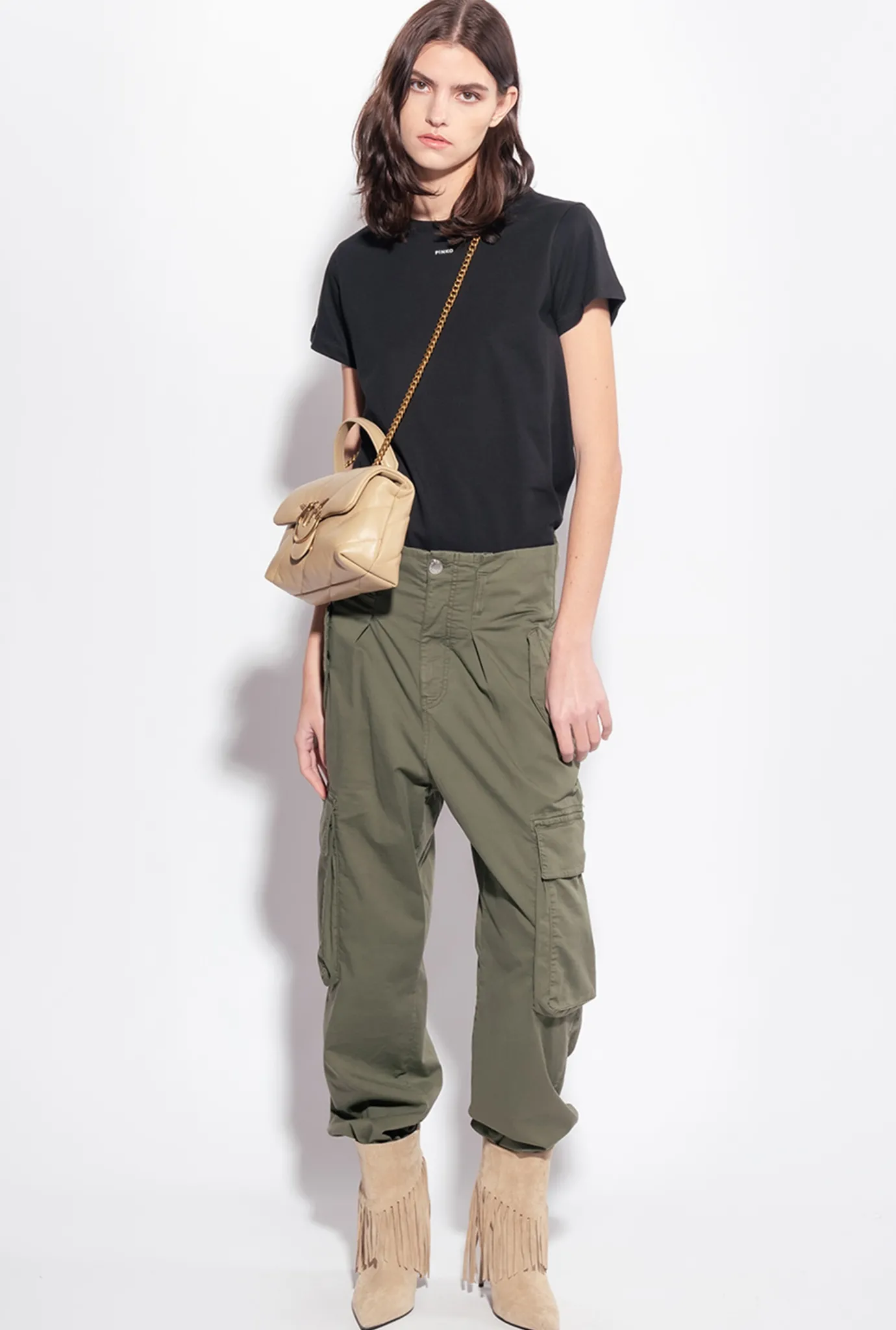 Pantalons|PINKO Pantalon Cargo En Tricotine Vert Canon De Fusil