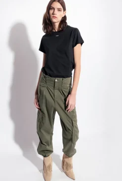 Pantalons|PINKO Pantalon Cargo En Tricotine Vert Canon De Fusil