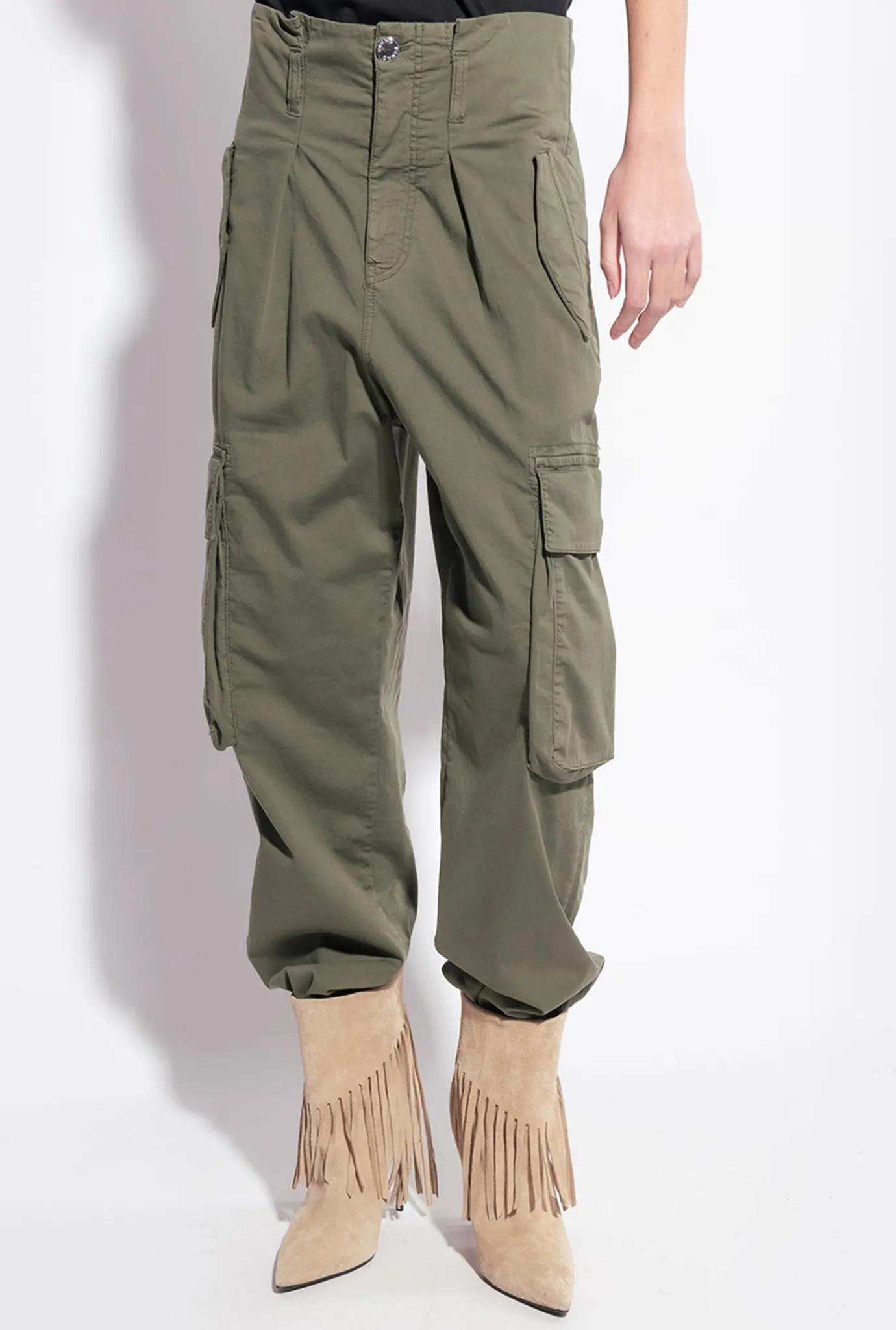 Pantalons|PINKO Pantalon Cargo En Tricotine Vert Canon De Fusil