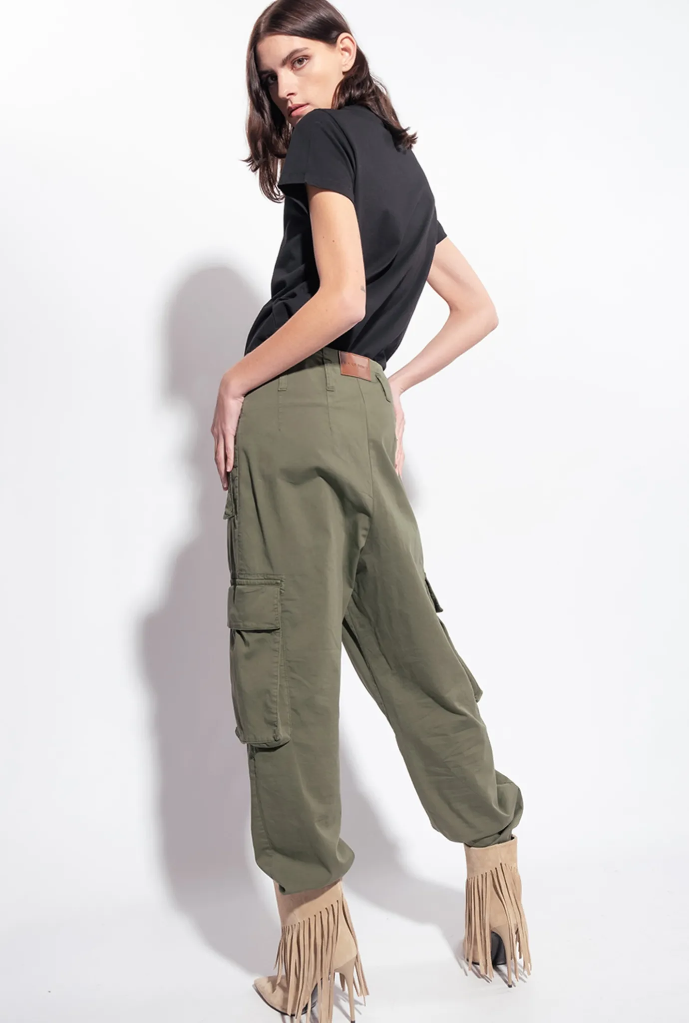 Pantalons|PINKO Pantalon Cargo En Tricotine Vert Canon De Fusil