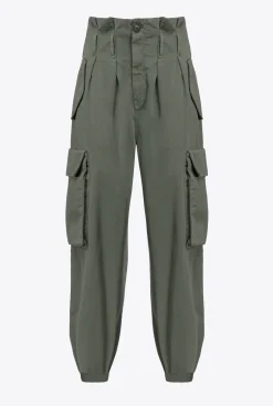 Pantalons|PINKO Pantalon Cargo En Tricotine Vert Canon De Fusil