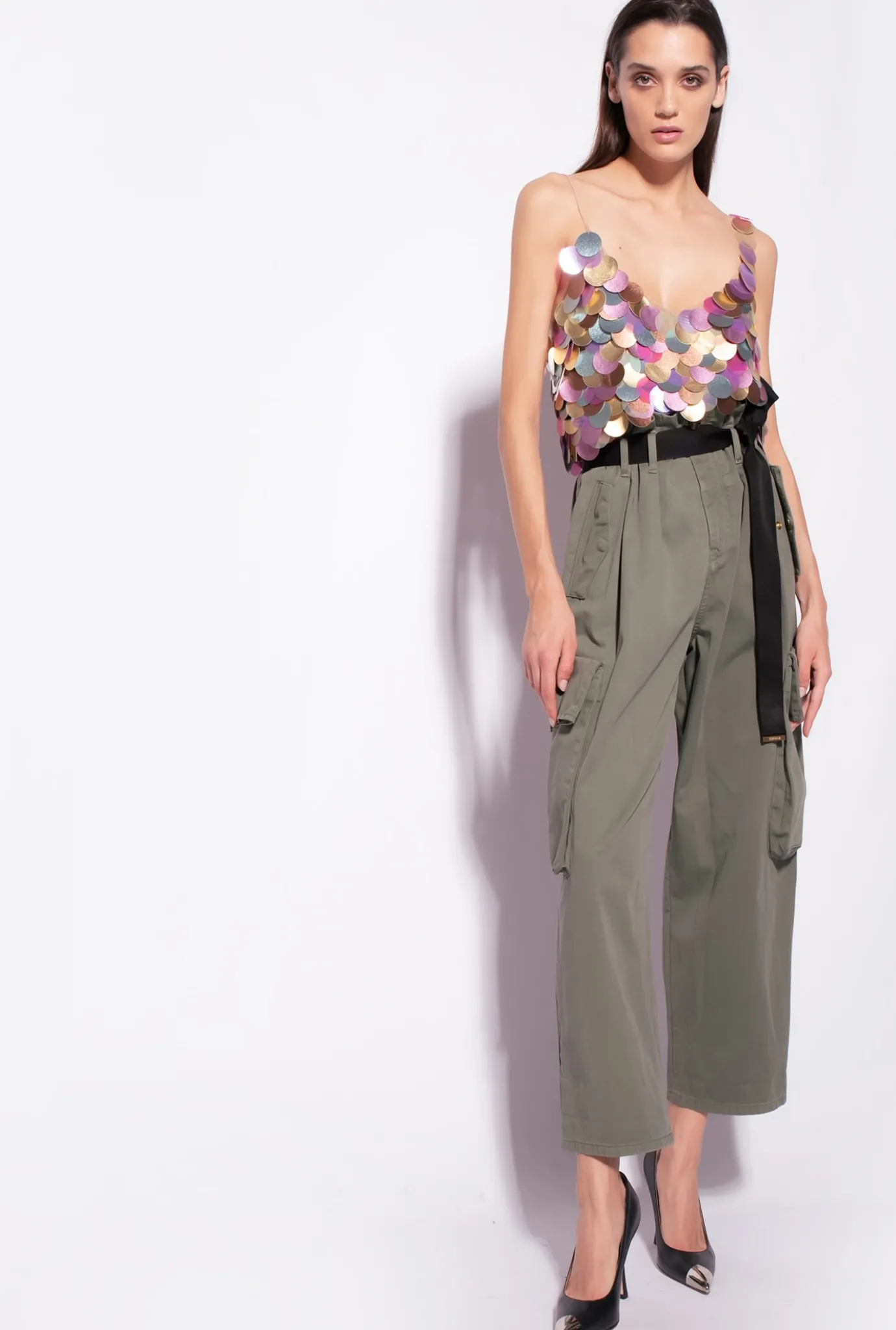 Pantalons|PINKO Pantalon Cargo Oversize Vert Cypres