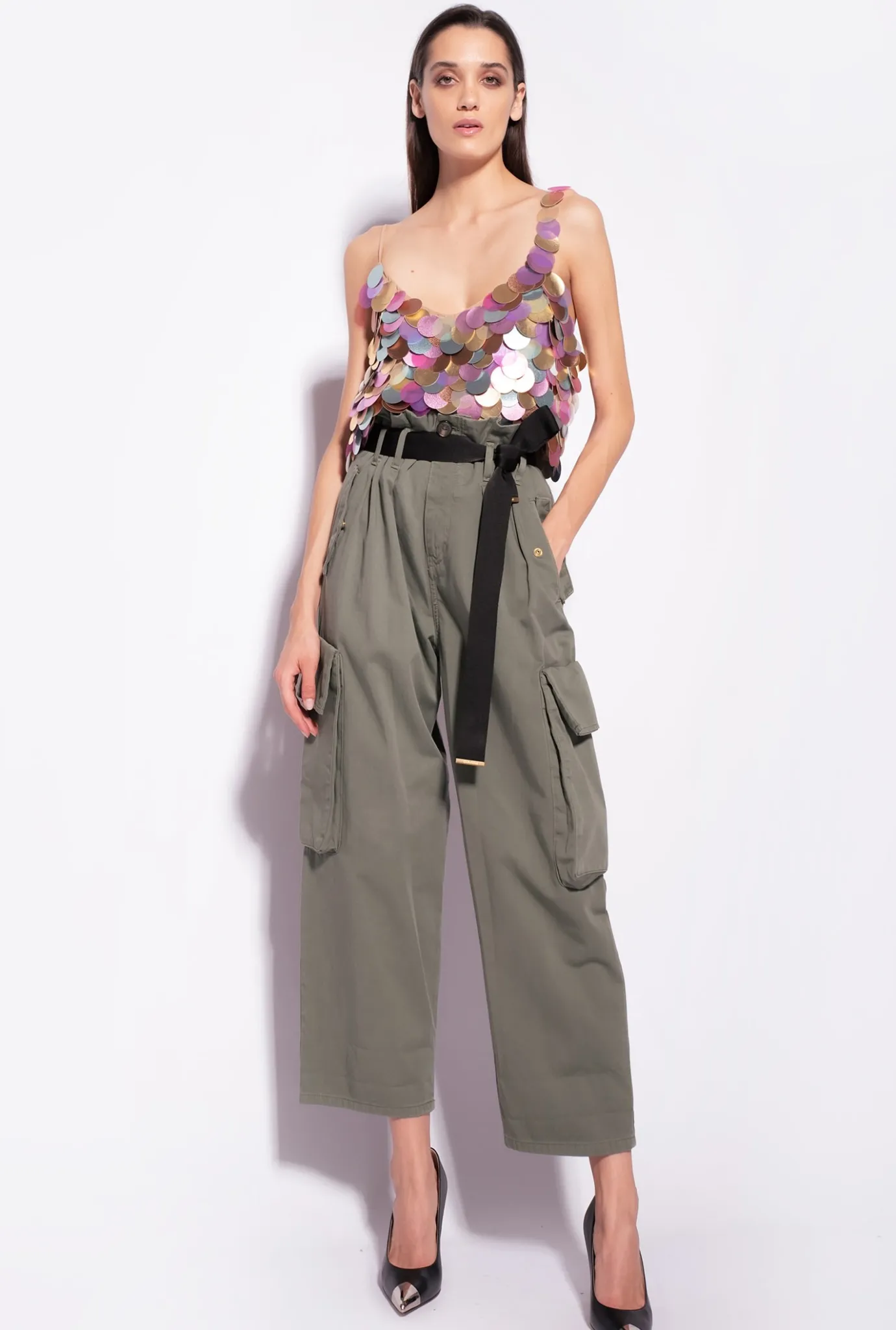 Pantalons|PINKO Pantalon Cargo Oversize Vert Cypres