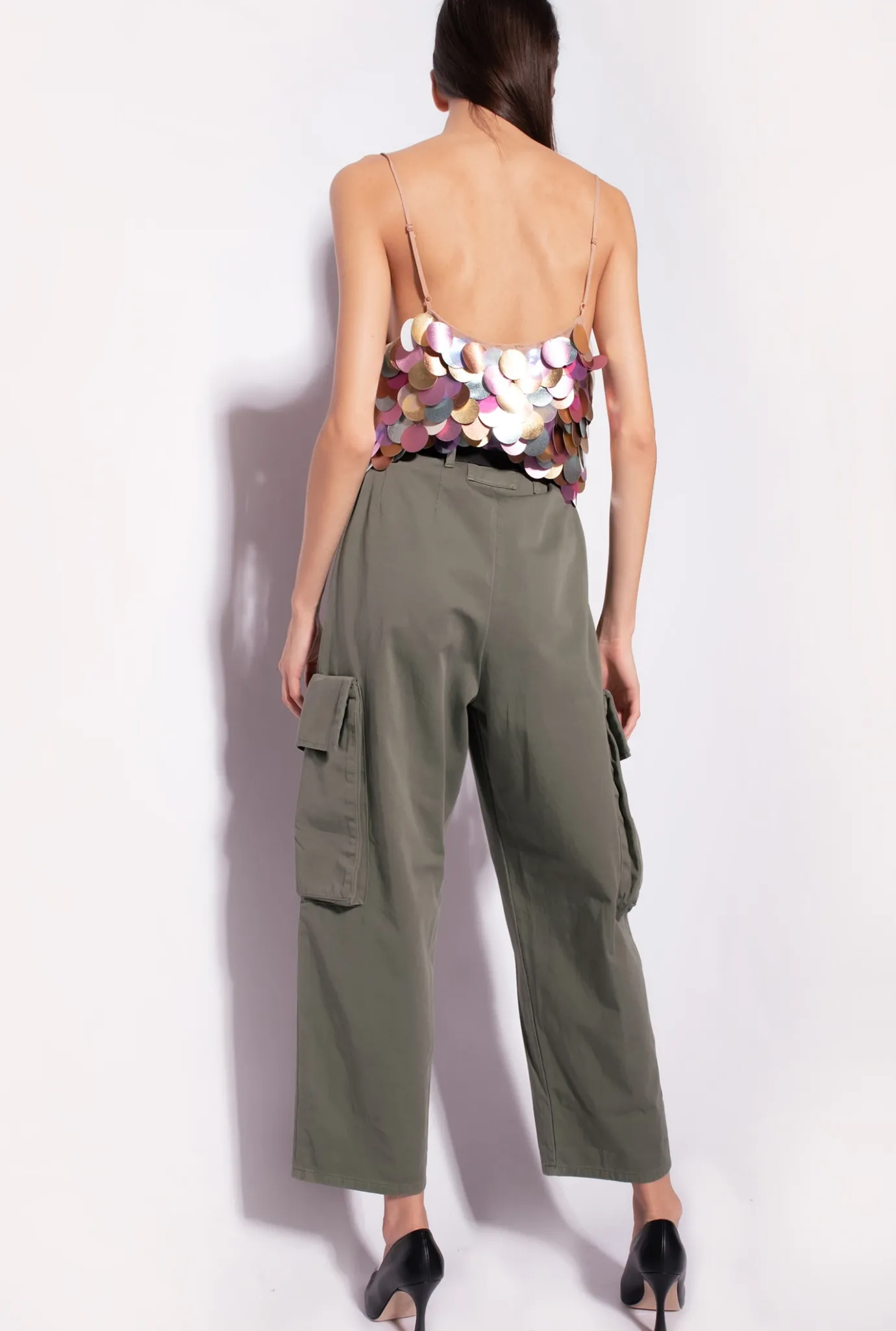 Pantalons|PINKO Pantalon Cargo Oversize Vert Cypres