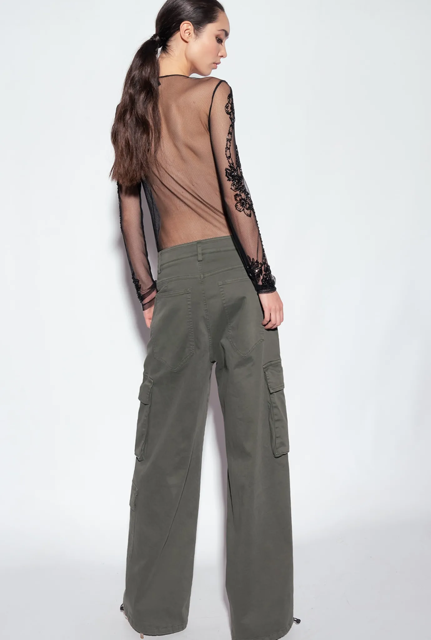 Pantalons|PINKO Pantalon Cargo Oversize Gris-Vert