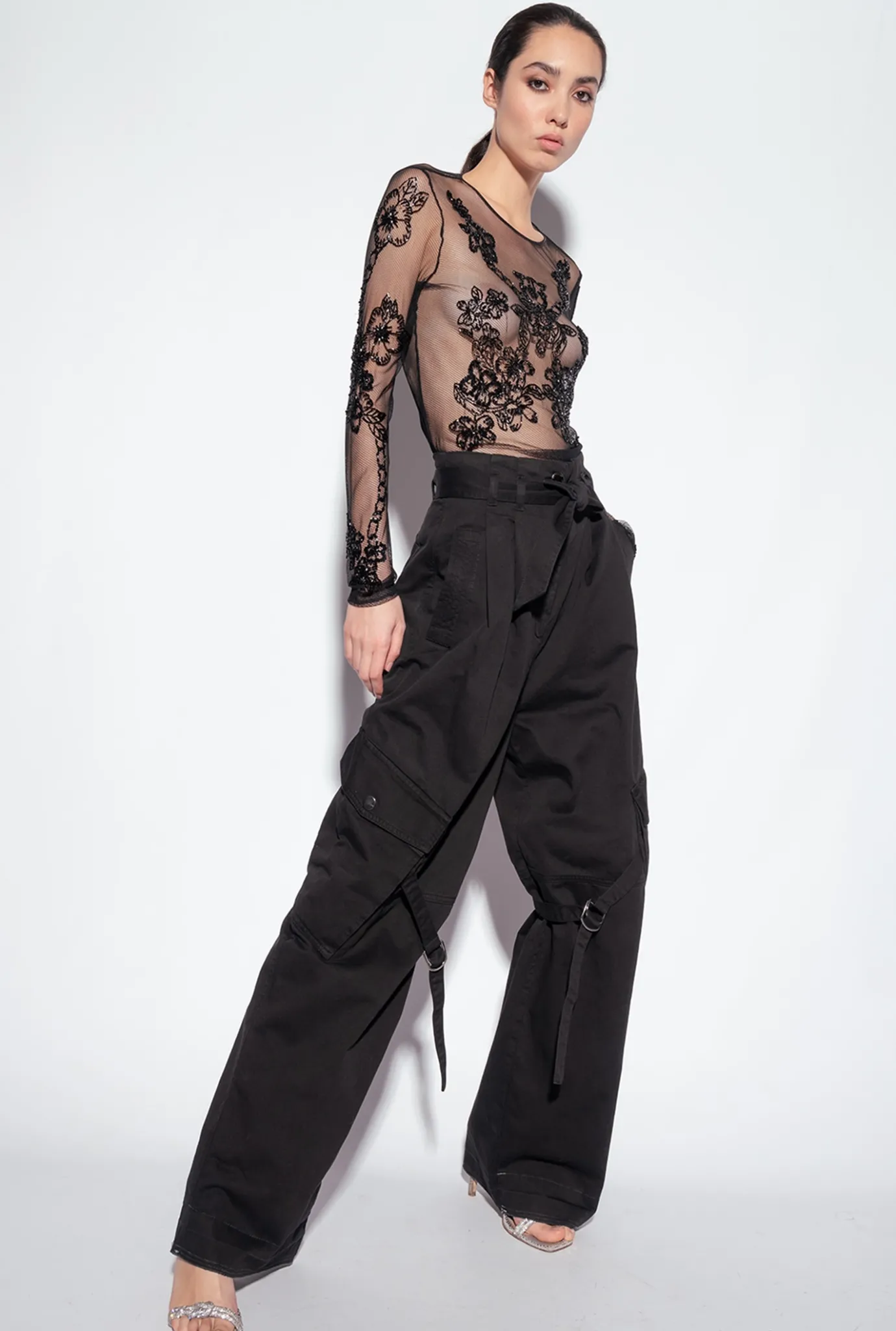 Pantalons|PINKO Pantalon Cargo Streetwear Noir Limousine
