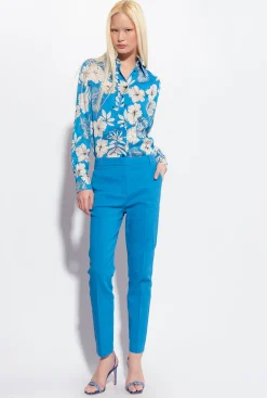 Tailleurs Et Ensembles|PINKO Pantalon Cigarette En Lin Stretch Bleu Directoire
