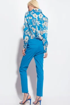 Tailleurs Et Ensembles|PINKO Pantalon Cigarette En Lin Stretch Bleu Directoire
