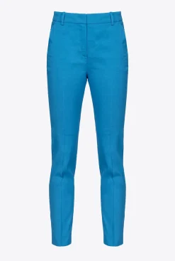 Tailleurs Et Ensembles|PINKO Pantalon Cigarette En Lin Stretch Bleu Directoire