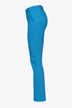 Tailleurs Et Ensembles|PINKO Pantalon Cigarette En Lin Stretch Bleu Directoire