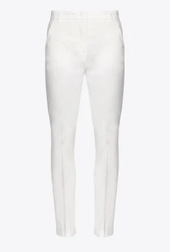 Tailleurs Et Ensembles|PINKO Pantalon Cigarette En Lin Stretch Blanc Nimbus