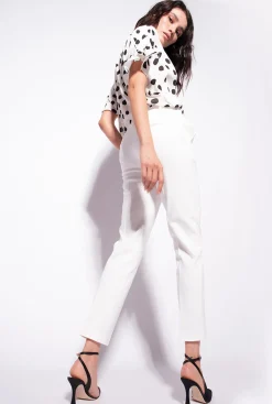 Tailleurs Et Ensembles|PINKO Pantalon Coupe Cigarette En Maille Roma Blanc-Blanche-Neige