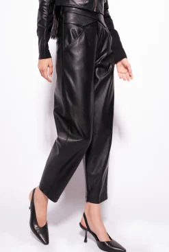 Tailleurs Et Ensembles|PINKO Pantalon Croise Effet Cuir Noir Limousine