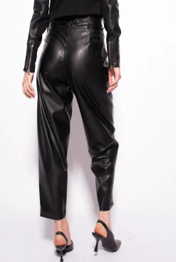 Tailleurs Et Ensembles|PINKO Pantalon Croise Effet Cuir Noir Limousine
