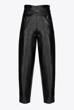 Tailleurs Et Ensembles|PINKO Pantalon Croise Effet Cuir Noir Limousine