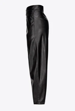 Tailleurs Et Ensembles|PINKO Pantalon Croise Effet Cuir Noir Limousine