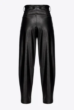 Tailleurs Et Ensembles|PINKO Pantalon Croise Effet Cuir Noir Limousine