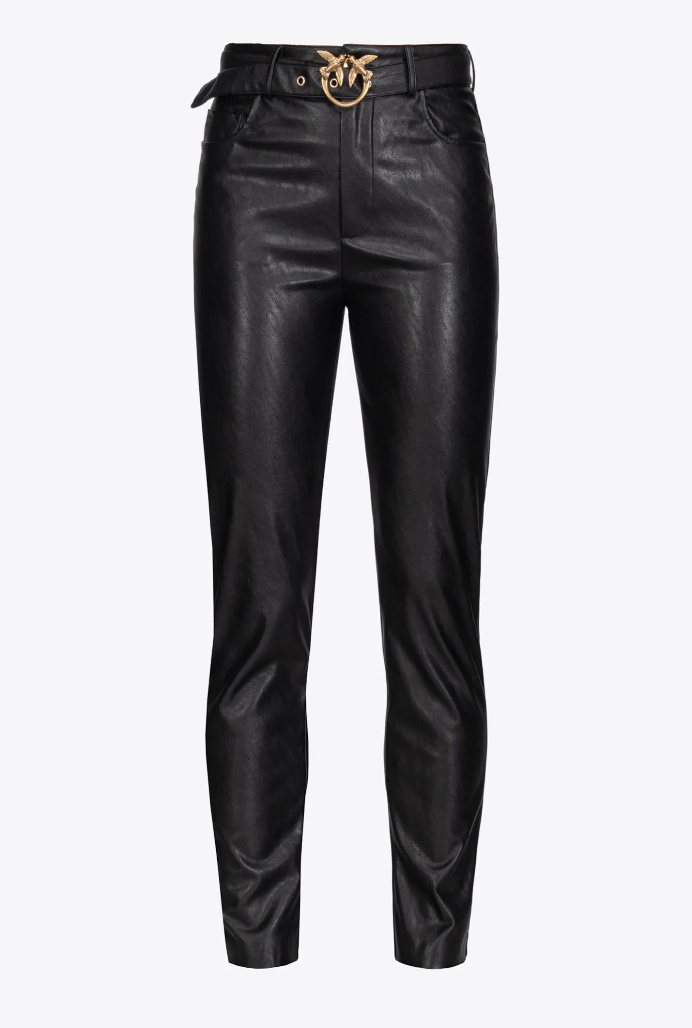 Pantalons|PINKO Pantalon Effet Cuir Avec Ceinture Love Birds Noir Limousine