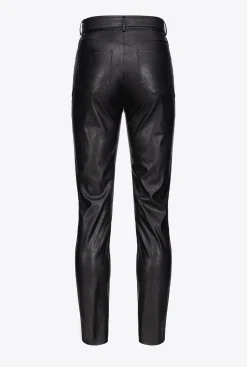Pantalons|PINKO Pantalon Effet Cuir Avec Ceinture Love Birds Noir Limousine
