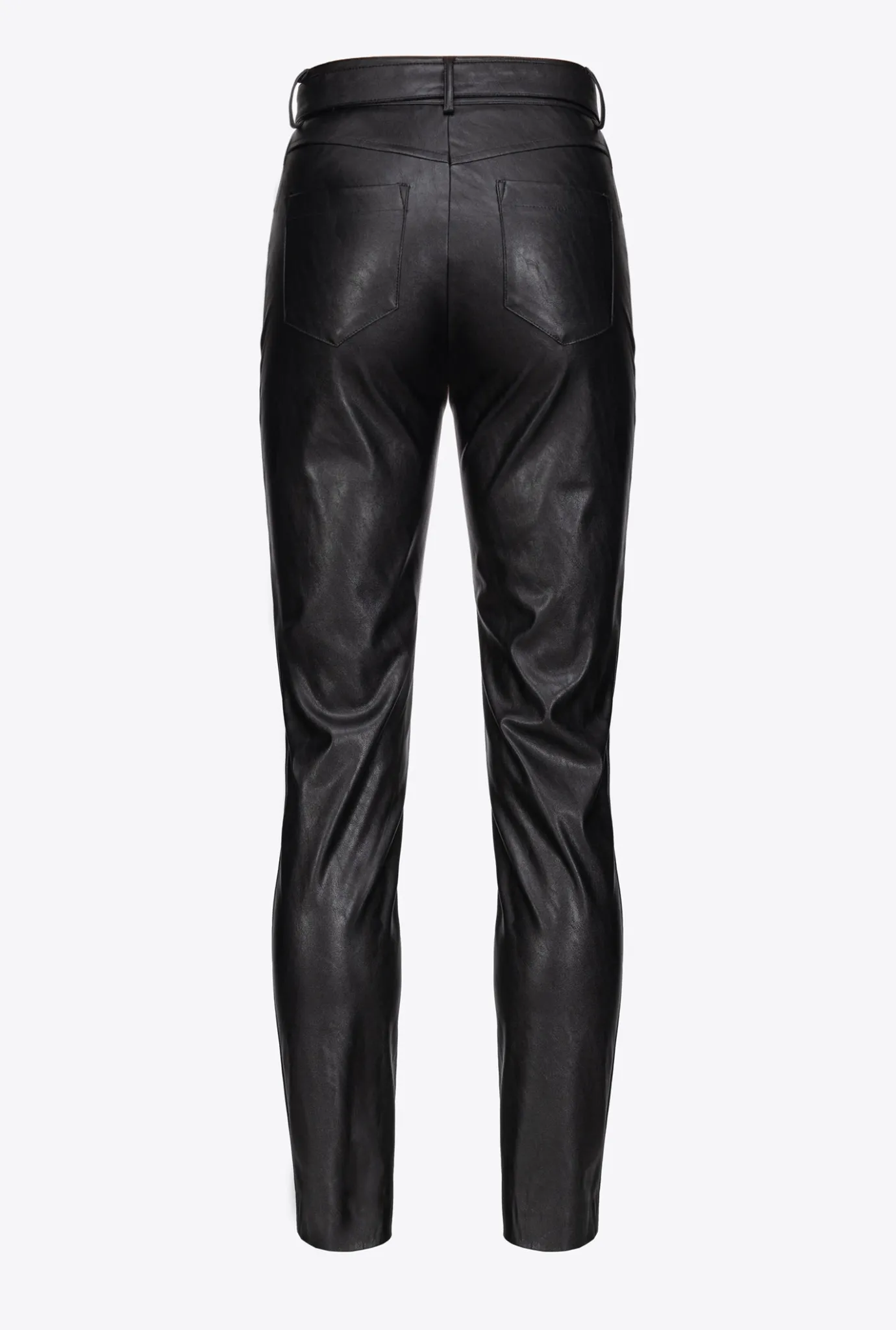 Pantalons|PINKO Pantalon Effet Cuir Avec Ceinture Love Birds Noir Limousine