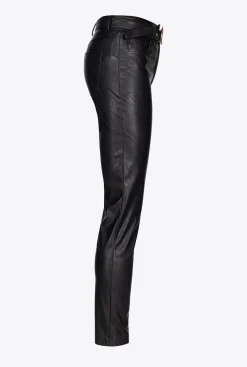 Pantalons|PINKO Pantalon Effet Cuir Avec Ceinture Love Birds Noir Limousine
