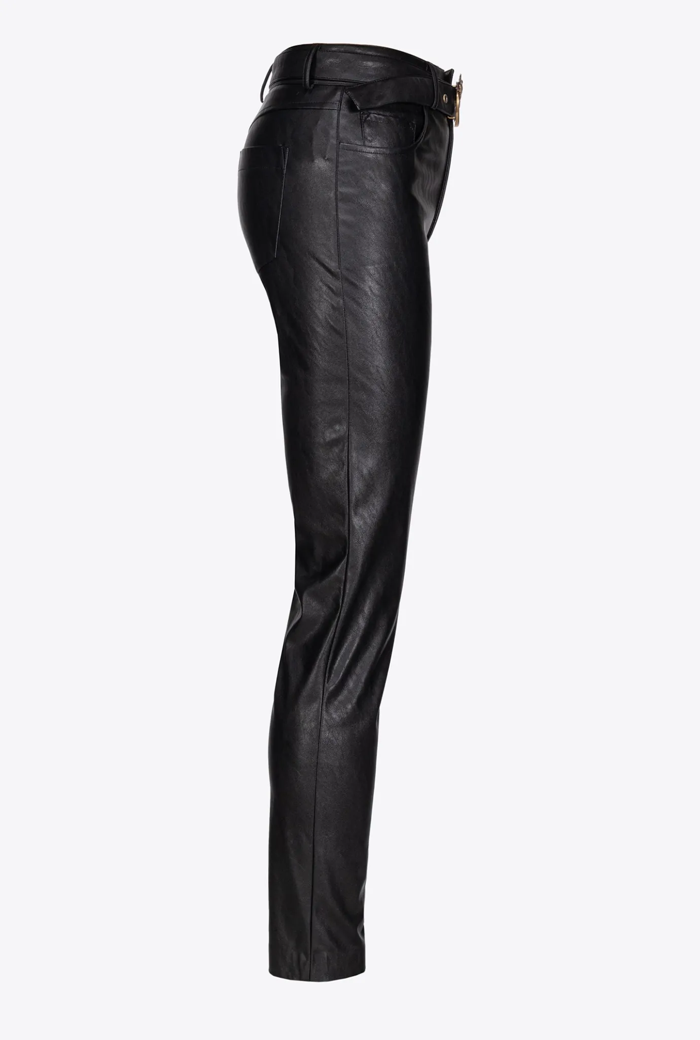 Pantalons|PINKO Pantalon Effet Cuir Avec Ceinture Love Birds Noir Limousine
