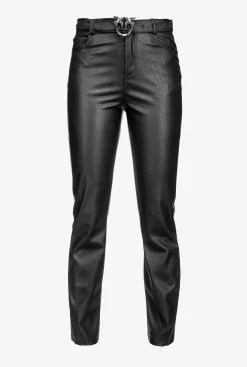 Pantalons|PINKO Pantalon Effet Cuir Avec Ceinture Love Birds Noir Limousine