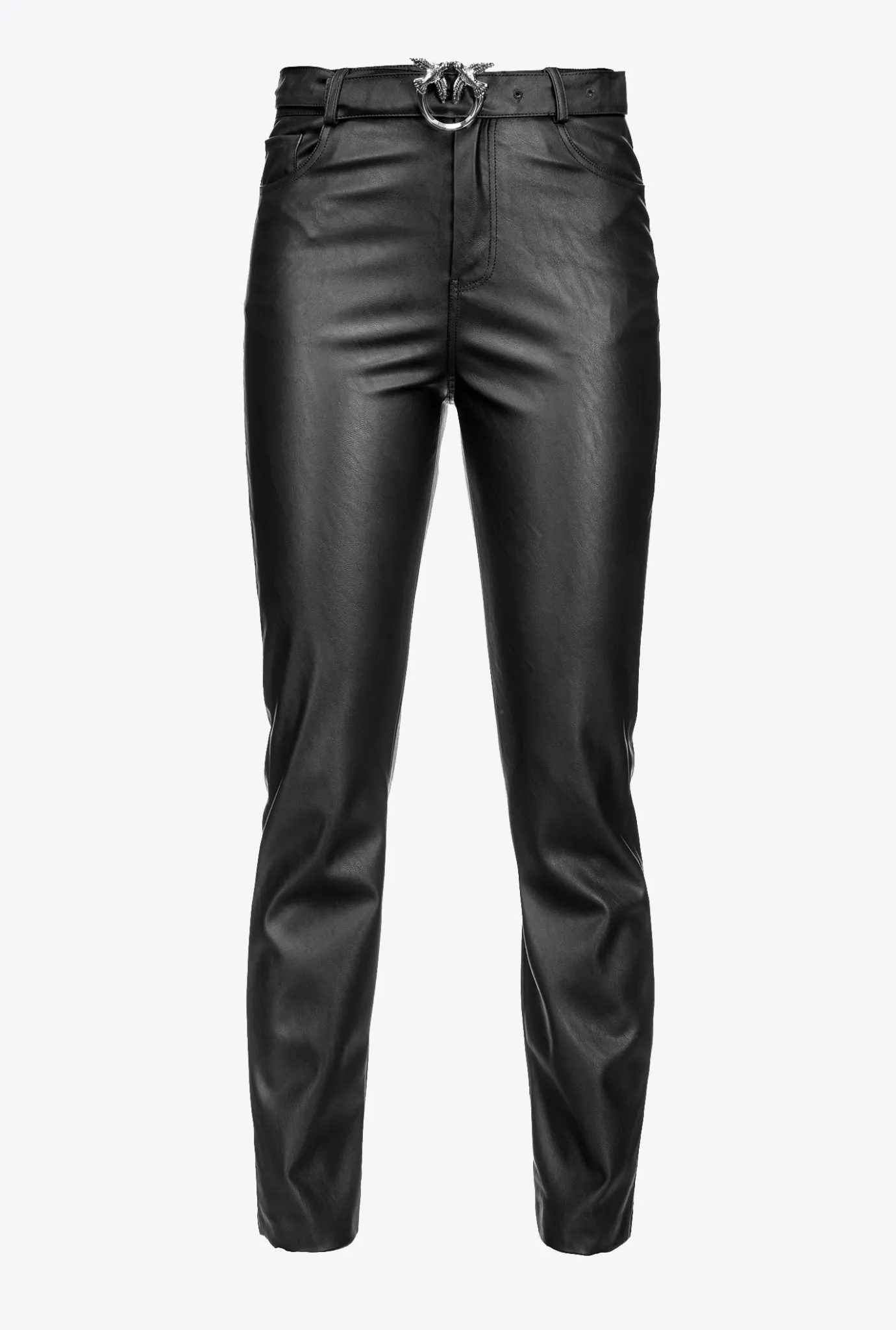 Pantalons|PINKO Pantalon Effet Cuir Avec Ceinture Love Birds Noir Limousine