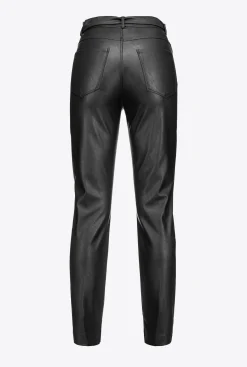 Pantalons|PINKO Pantalon Effet Cuir Avec Ceinture Love Birds Noir Limousine