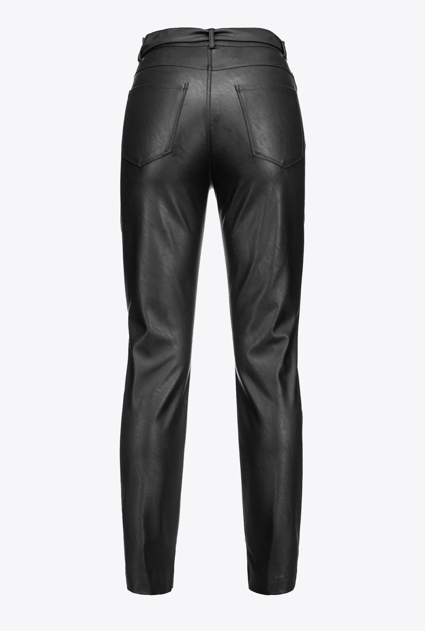 Pantalons|PINKO Pantalon Effet Cuir Avec Ceinture Love Birds Noir Limousine
