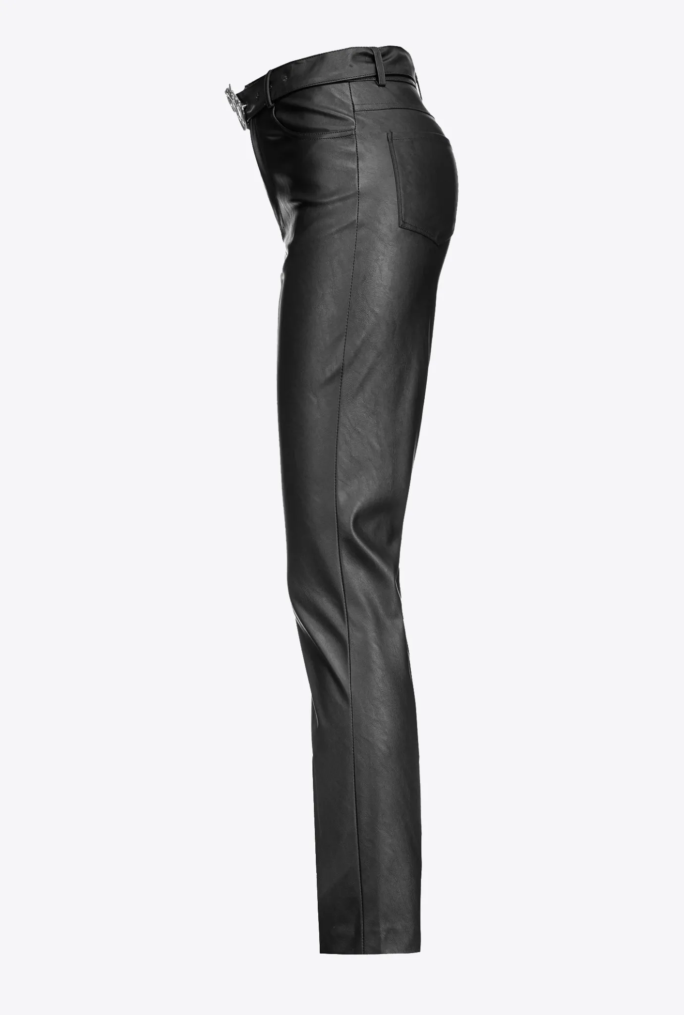 Pantalons|PINKO Pantalon Effet Cuir Avec Ceinture Love Birds Noir Limousine